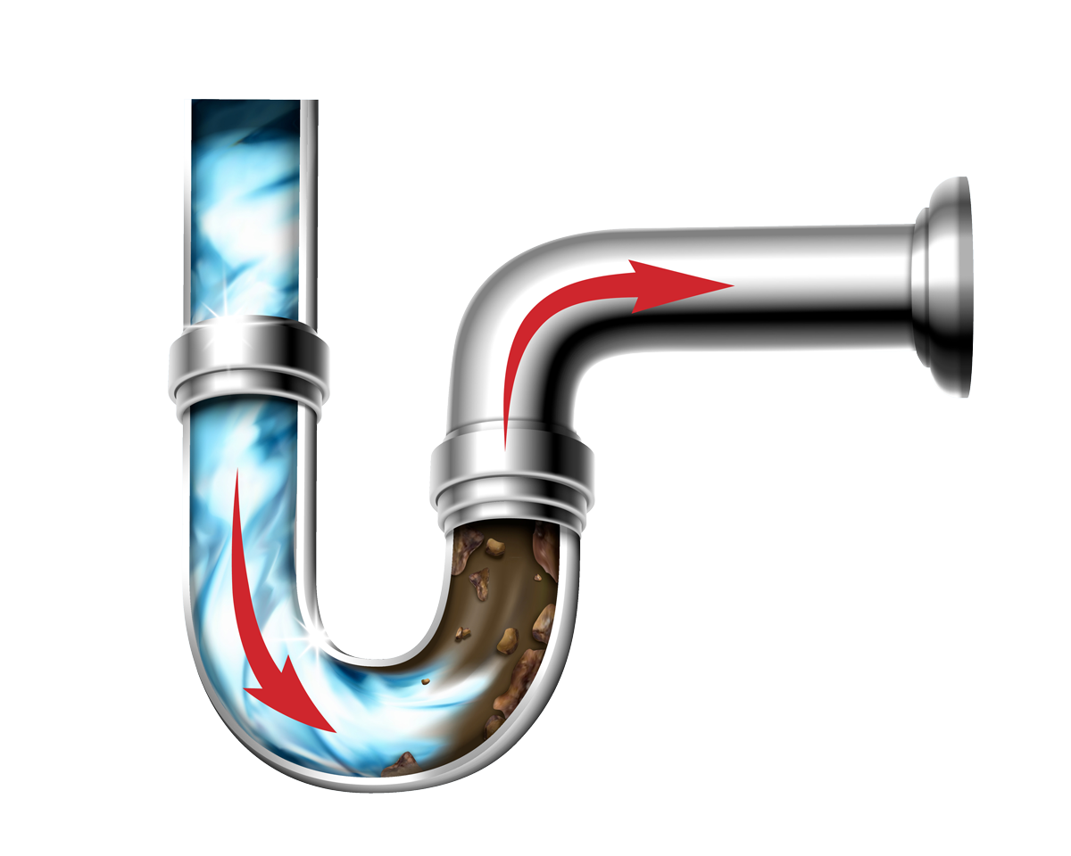 ナノバブルが排水管の汚れを洗い流すイメージ